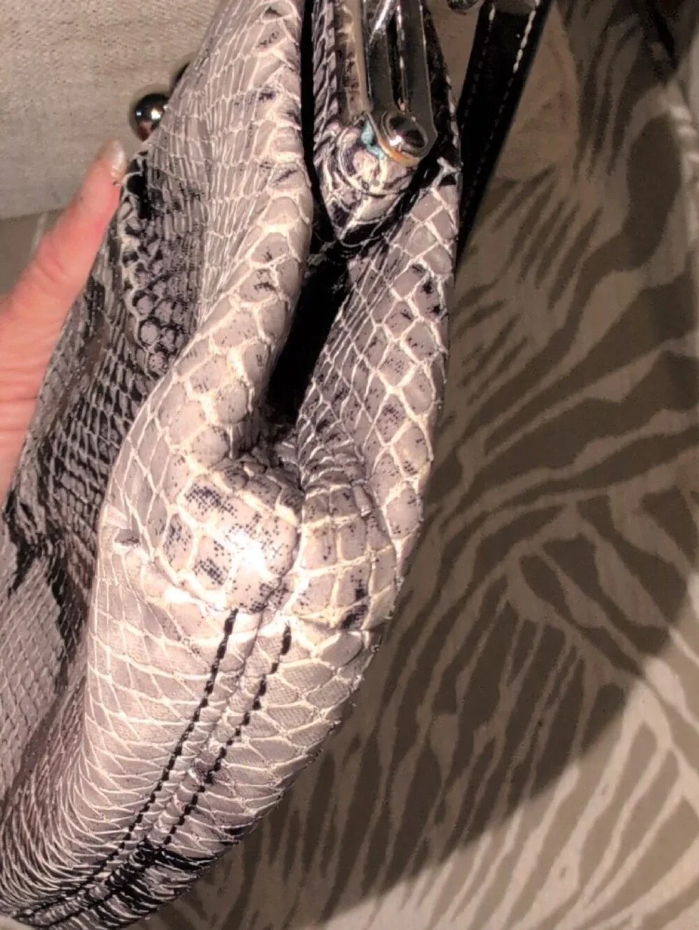 Snake-Print Wristlet Clutch in Gray